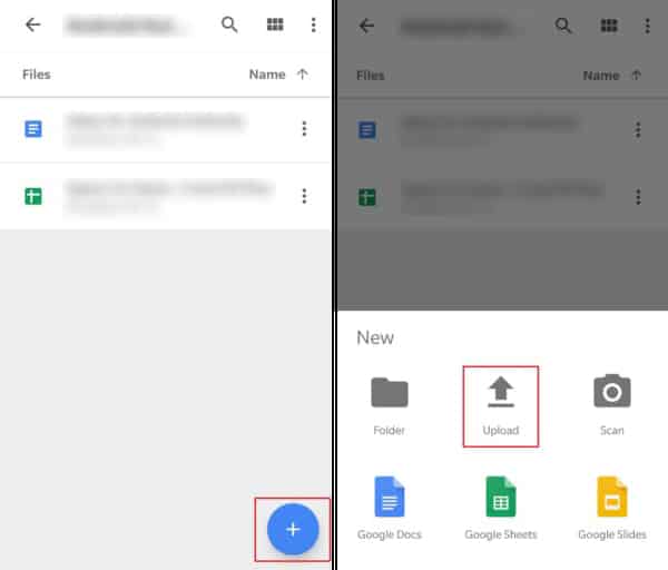 google drive android upload files