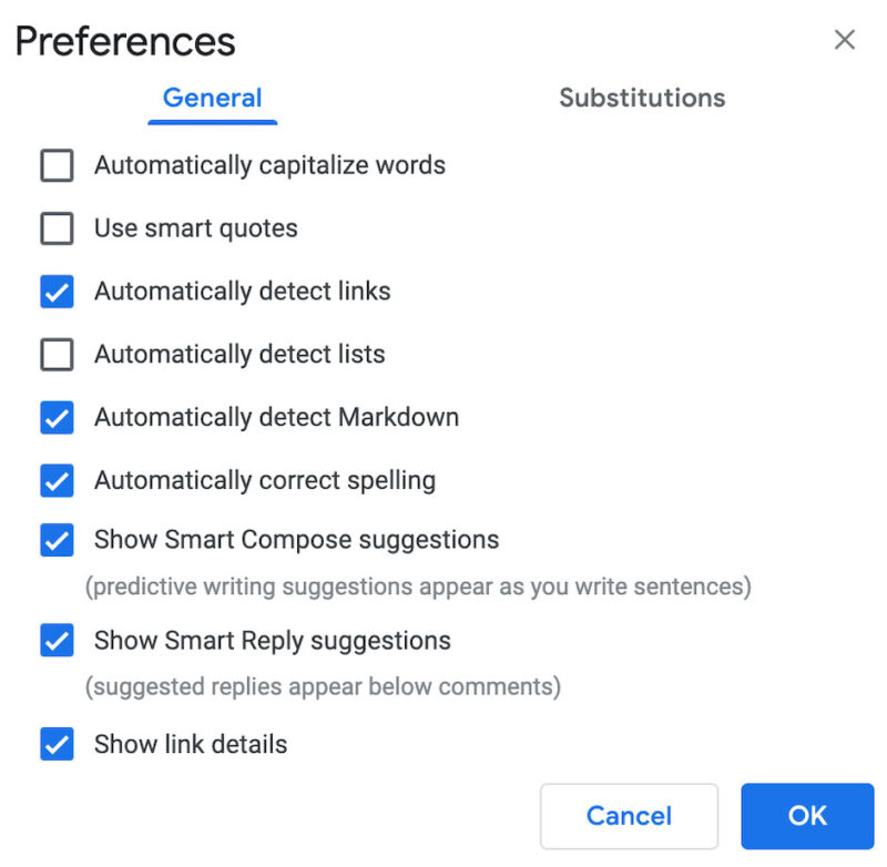 Google Docs Preferences
